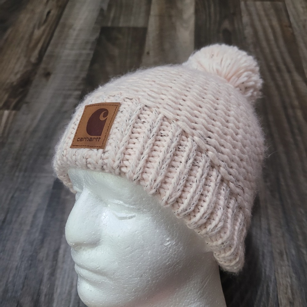 Carhartt Women's Knit Beanie Hat One Size Pom Pom Winter Outdoor Pink
